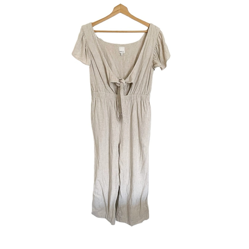 MP/C Linen Blend Tie front Short Sleeve Crop Pocket Jumpsuit size L